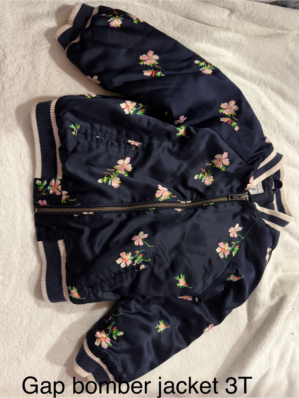 GAP Navy Floral Bomber Jacket with Pink Flowers